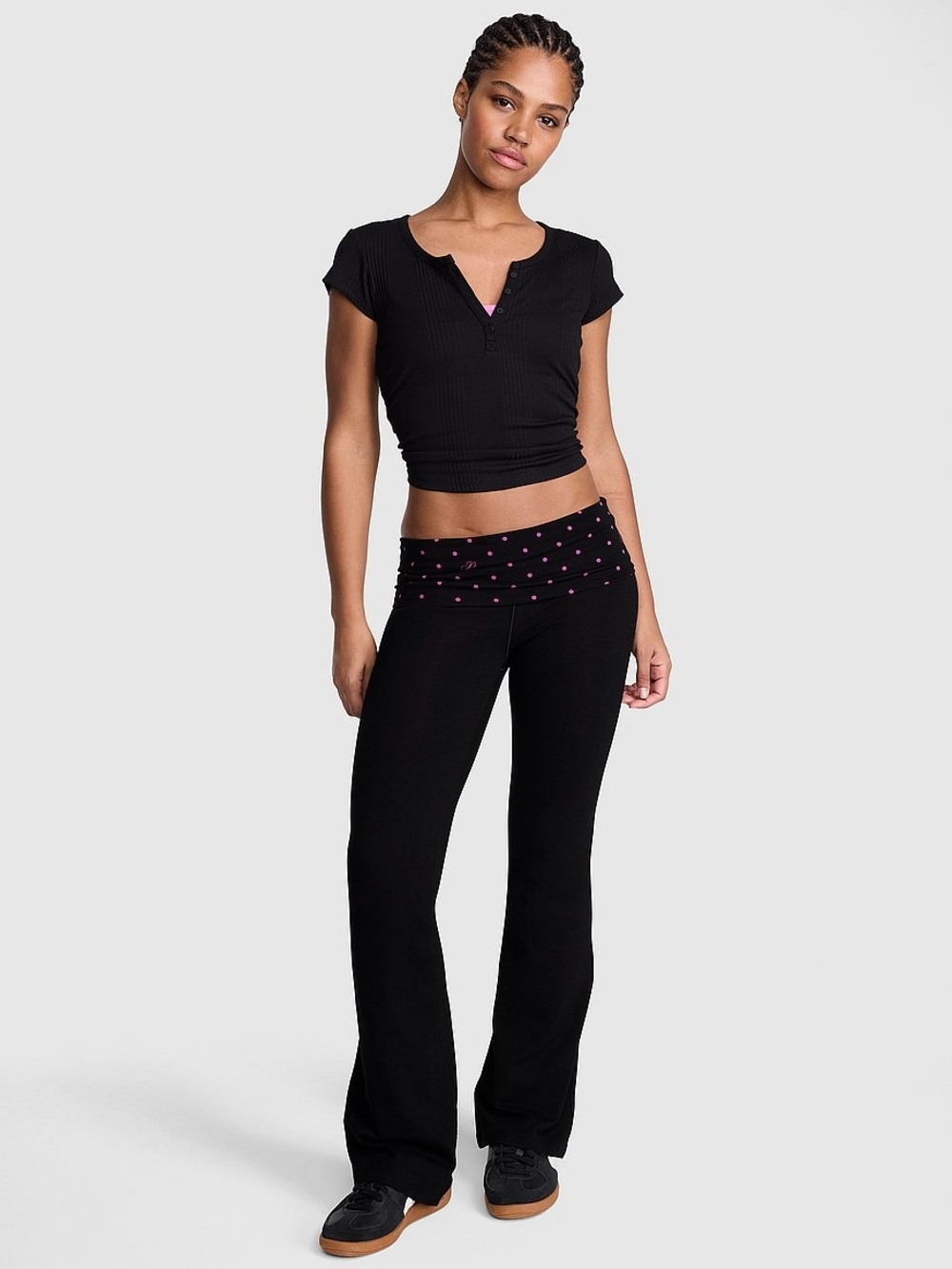 PINK Victoria's Secret Black Fold-Over Waist Flare Pants with Rhinestones